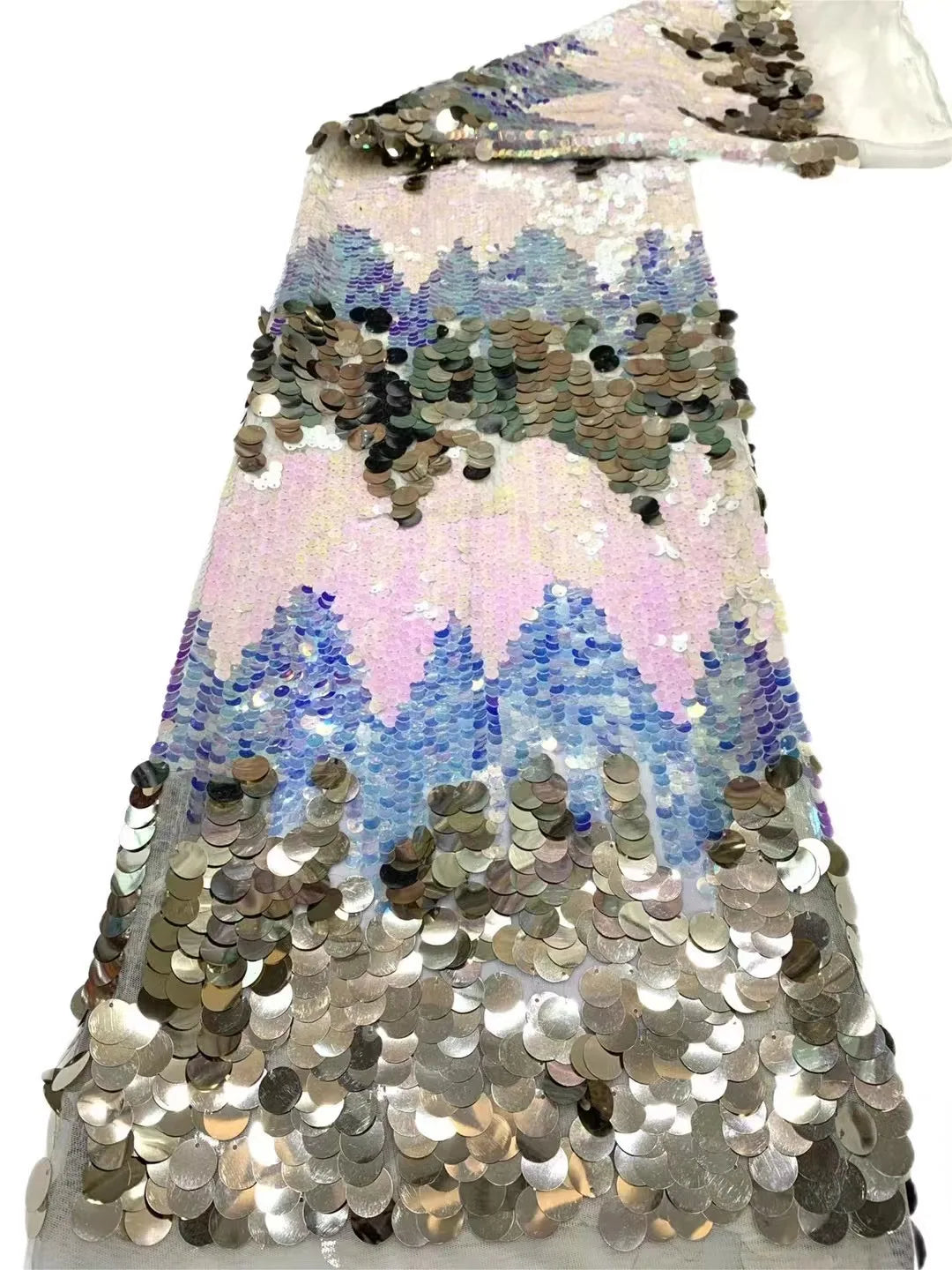 ruban sequins bleu vert argent rose marron motif montagne élégant festif tissu dentelle paillettes