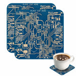 supports tasses modernes circuits imprimés dorés noir orange vert bleu violet moderne technologique