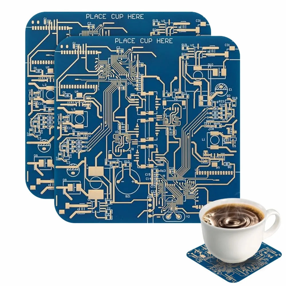 supports tasses modernes circuits imprimés dorés noir orange vert bleu violet moderne technologique