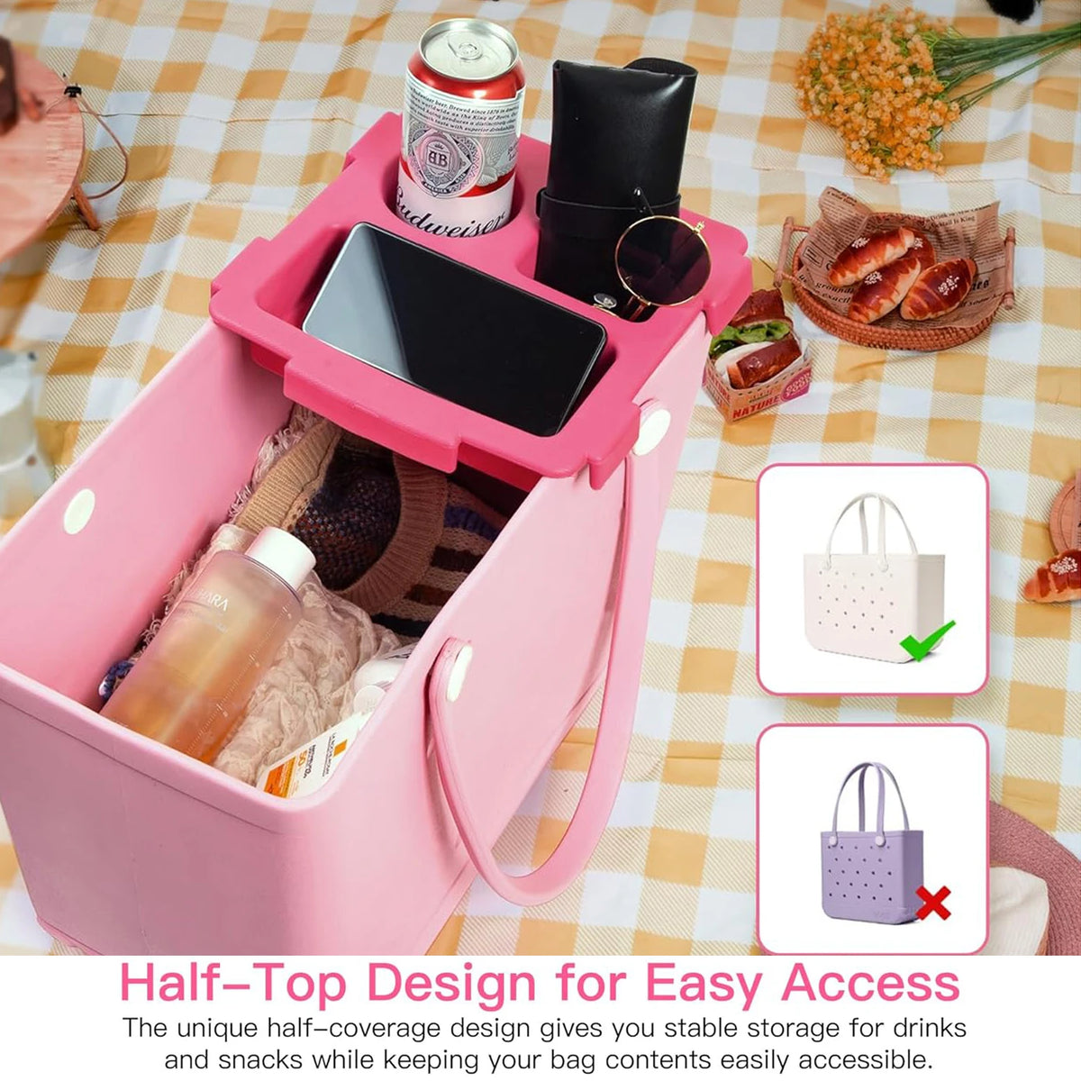 boîte rangement rose pratique compartiment smartphone lunettes soleil voyage moderne