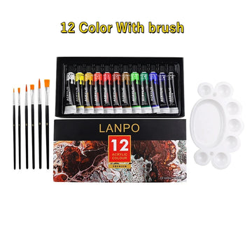 peinture acrylique ensemble 12 24 couleurs pinceaux professionnel toile verre papier palette boîte rangement