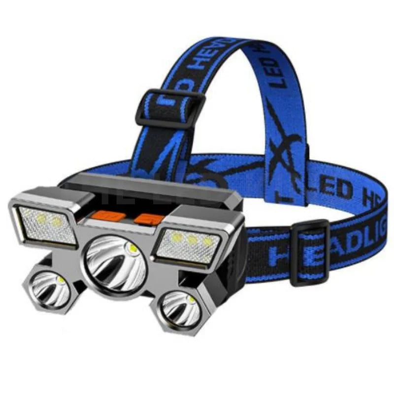 lampe frontale led rechargeable usb bleu noir réglable camping pêche nuit haute luminosité coque