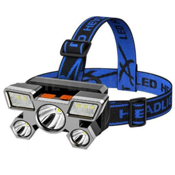 lampe frontale led rechargeable usb bleu noir réglable camping pêche nuit haute luminosité coque