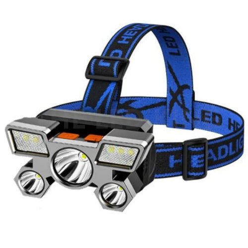 lampe frontale led rechargeable usb bleu noir réglable camping pêche nuit haute luminosité coque