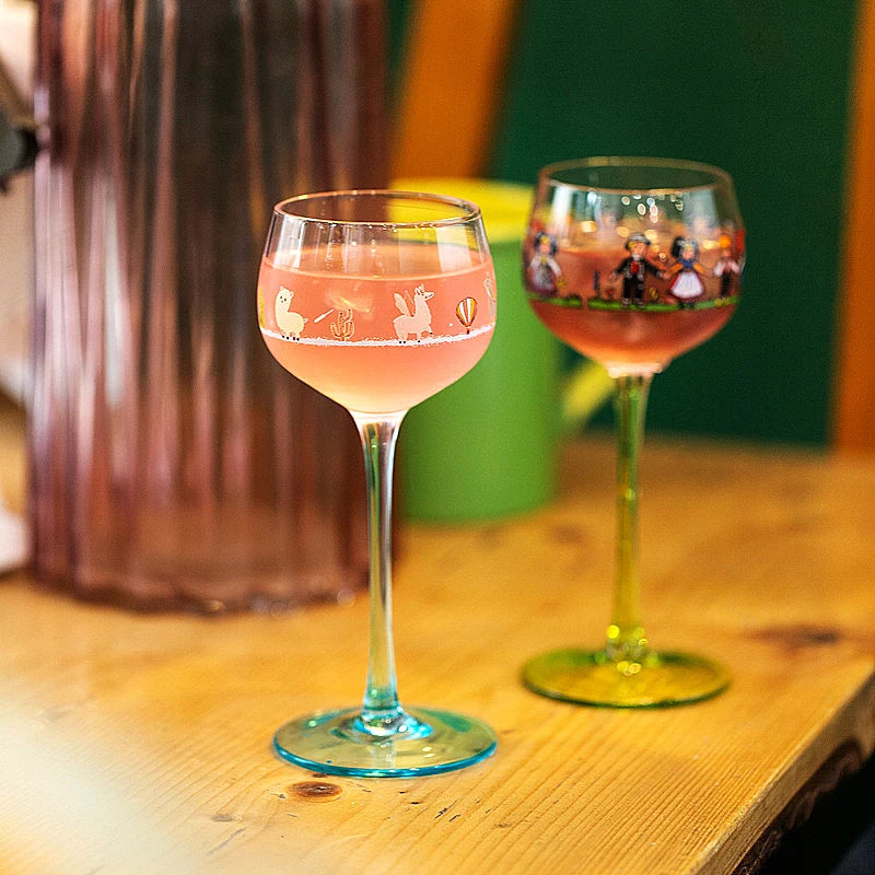 Verre à vin alsacien coloré bleu décoration Noël