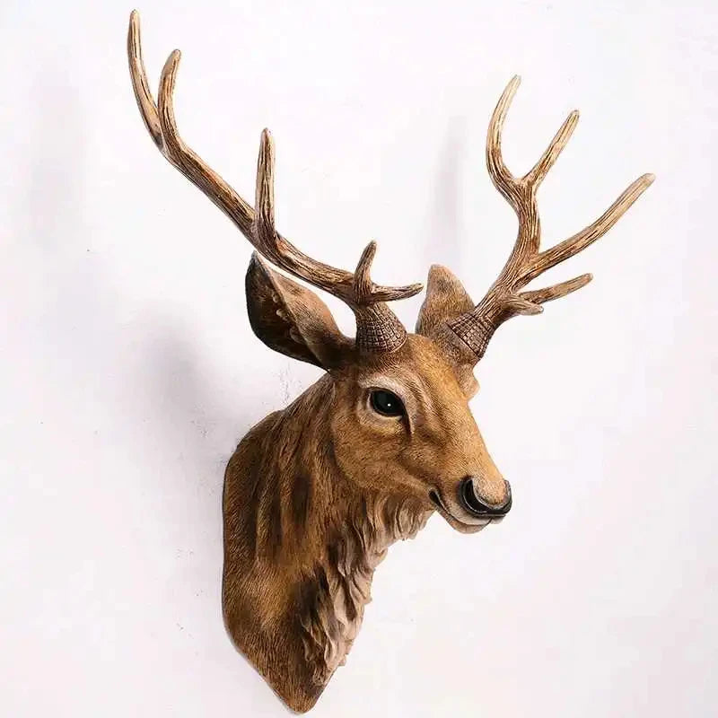 décoration murale tête cerf résine marron rustique salon maison fourrure bois texture farmhouse lodge