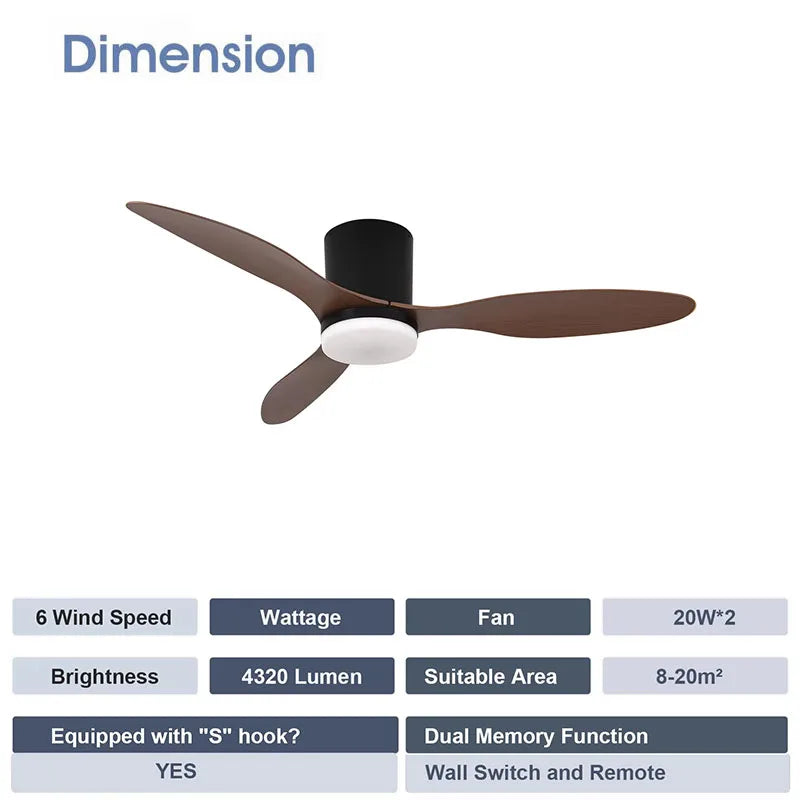ventilateur moderne noir bois led télécommande minimaliste chambre