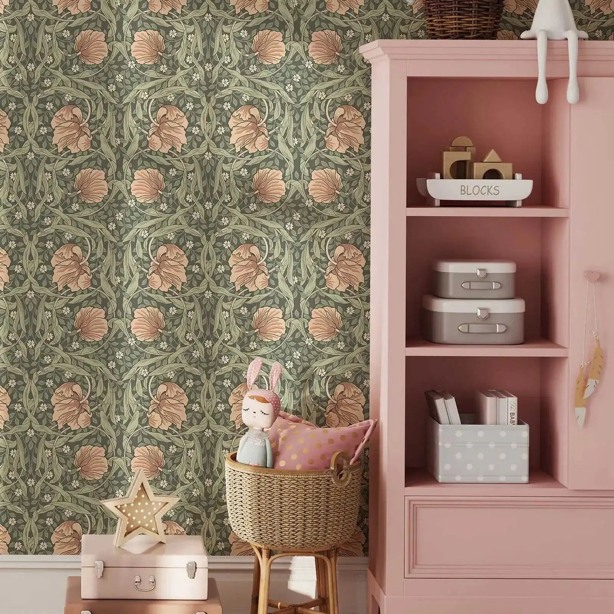 papier peint fleurs feuilles art nouveau vert beige auto adhésif résistant humidité