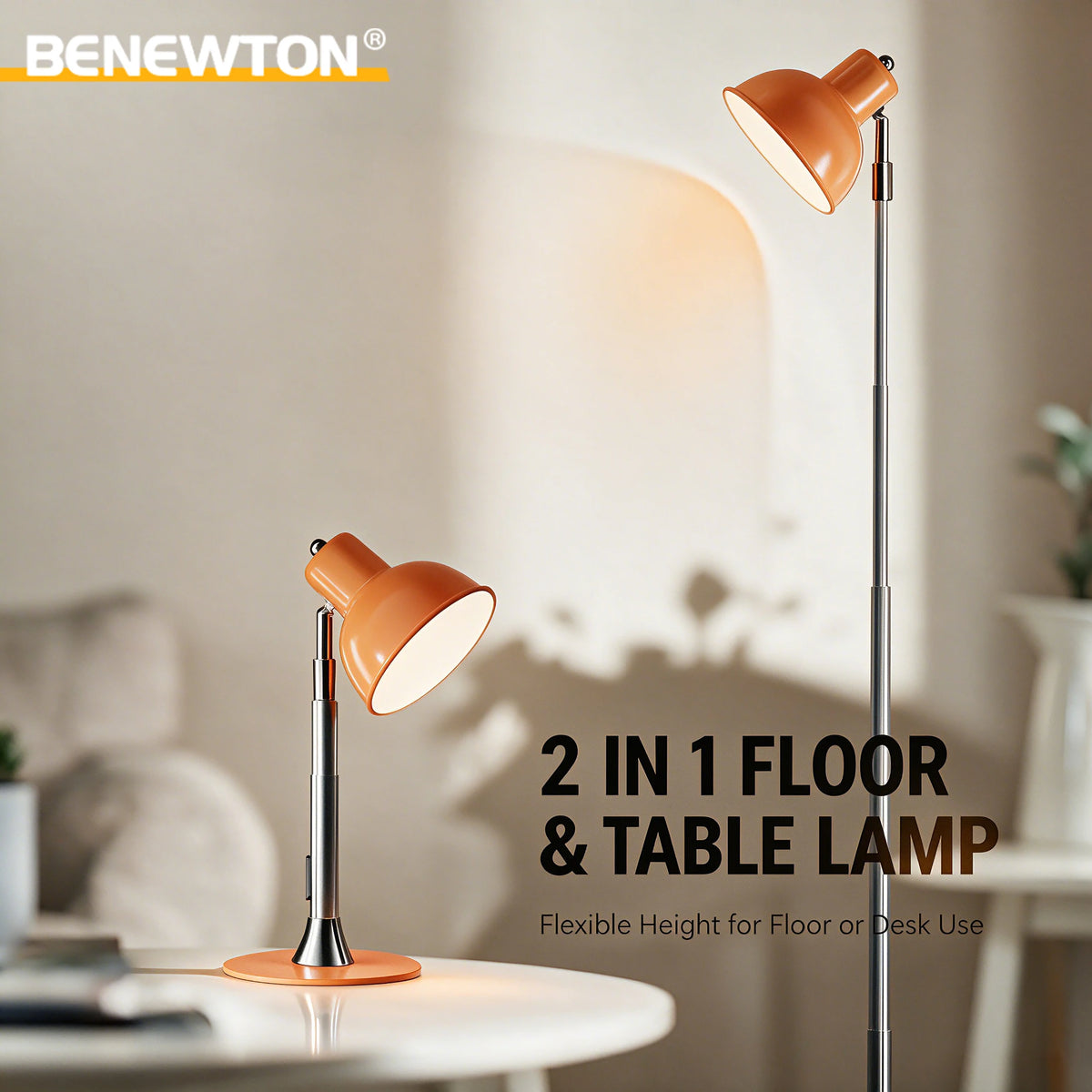 lampe sol table combinée orange noir moderne réglable 45 145cm interrupteur câble usb