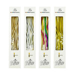 bougies gâteau anniversaire couleurs vert violet doré rose rayures modernes festives longues