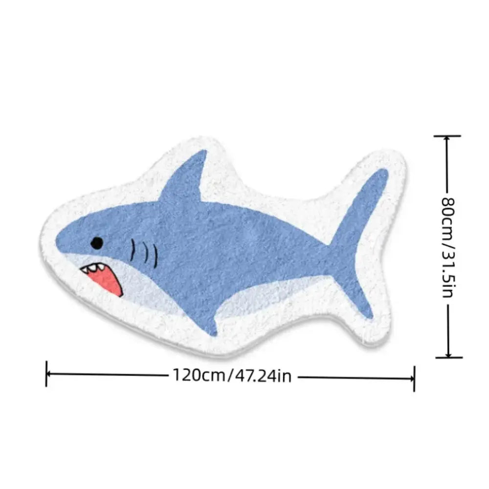 tapis doux moderne requin souriant bleu blanc antidérapant intérieur extérieur 80x120cm
