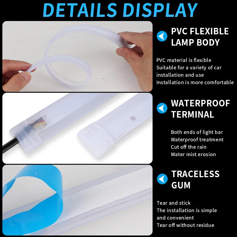 lampe flexible voiture 12v led blanc translucide moderne adhésif 30cm 45cm 60cm