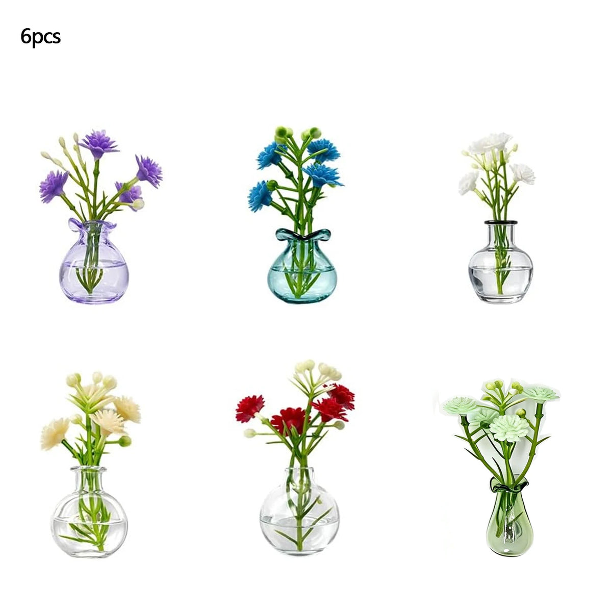 aimants decoratifs mini vases fleurs artificielles differentes couleurs transparentes champetre refrigerateur