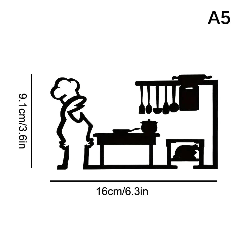 autocollant mural minimaliste noir silhouettes personnages cuisine toilettes abstrait chambre cuisine salle bain