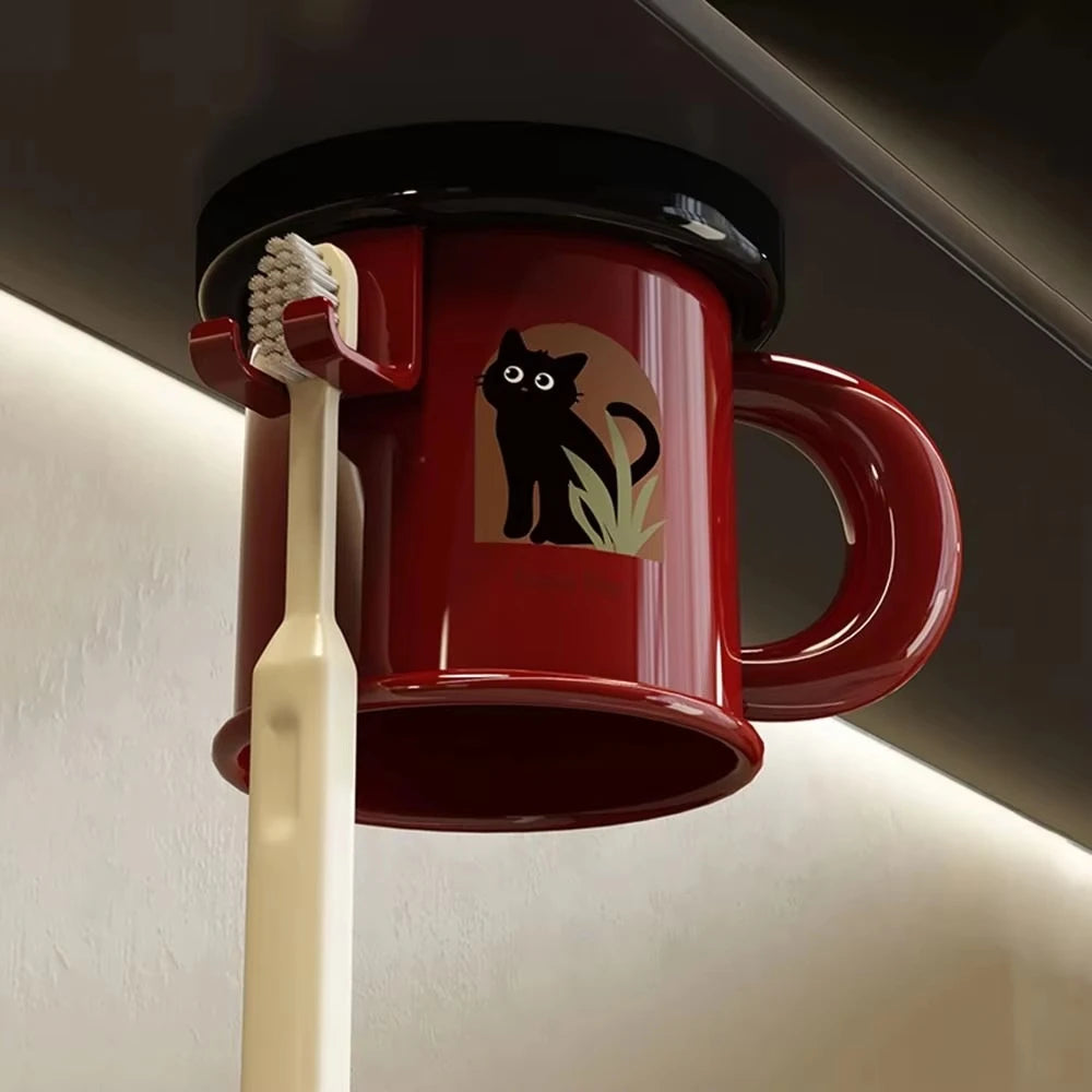 tasse imprimée léopard animal oiseaux texte classique verte rouge beige fixée brosse dentifrice