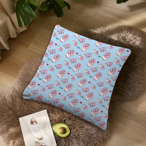 coussin carré polyester dessin animé personnages coeurs bleu rose moderne