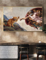 tableau encadré creation adam ange chat decor mural classique religieux beige blanc marronclair vert
