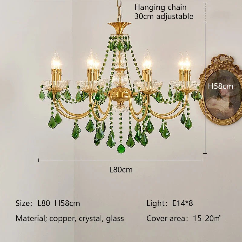 lustre cuivre poli cristal doré classique baroque chandelier led 10 têtes