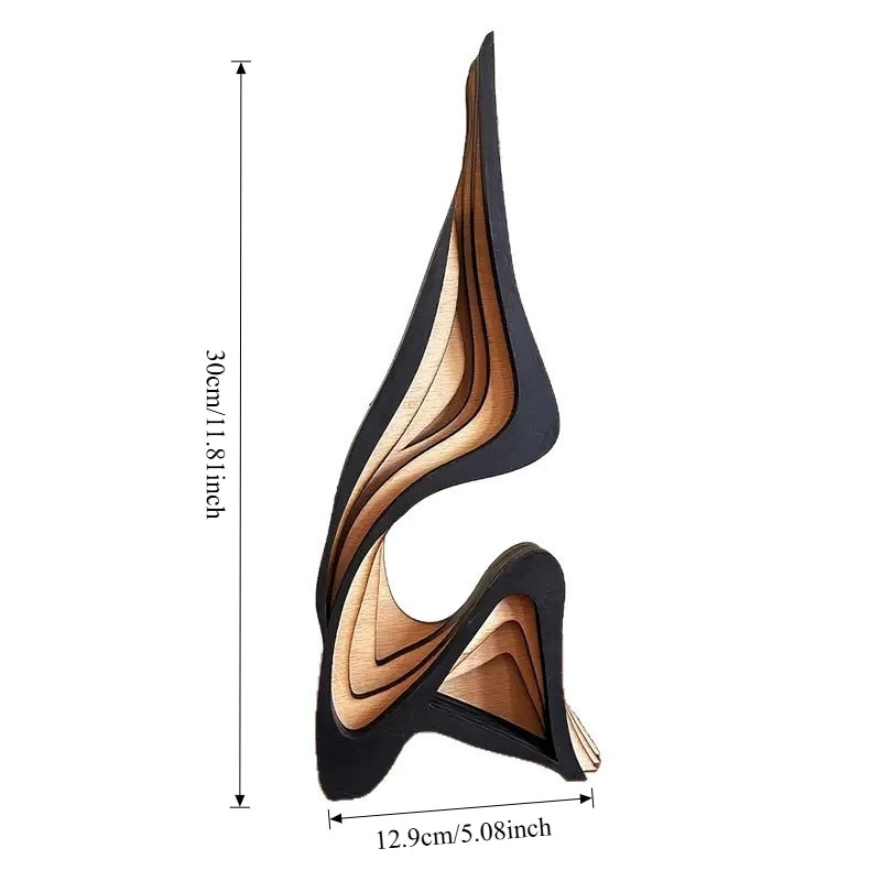 sculpture bois moderne abstraite rayures horizontales noir beige décoration intérieure épurée minimaliste