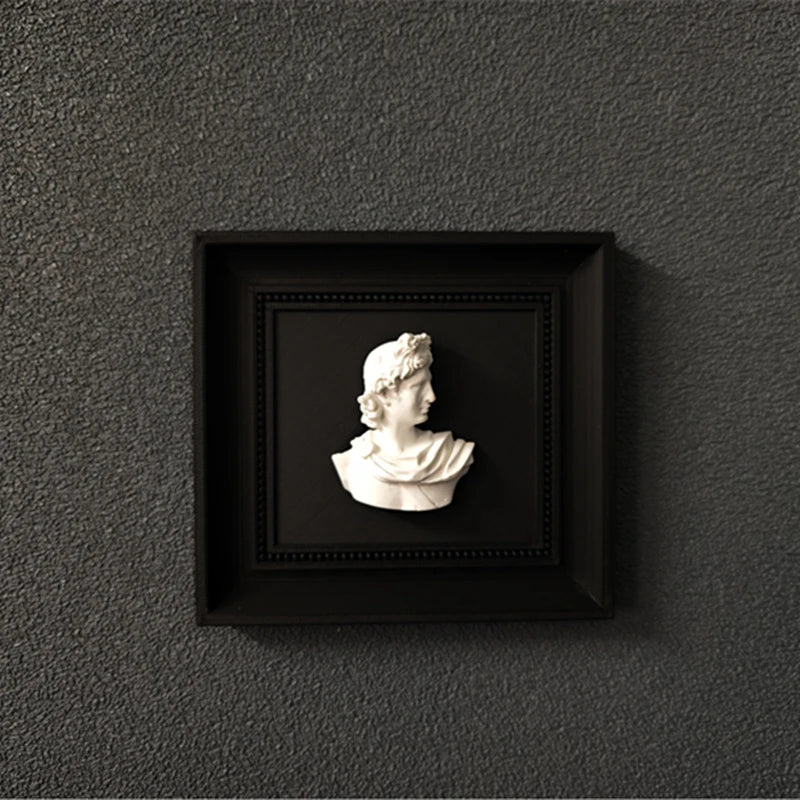 décoration murale buste apollo blanc sculpture classique cadre noir fixations