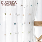 rideau tulle brodé points moderne transparent anneaux polyester blanc marron bleu vert