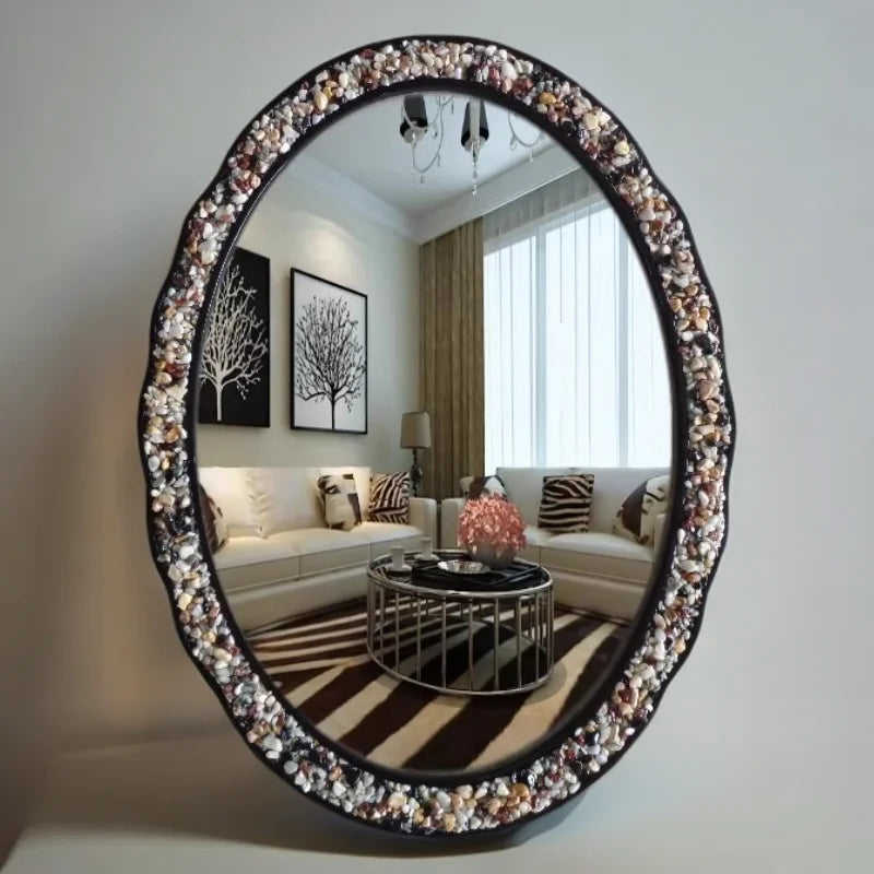 miroir décoratif ovoïde coquillages bohème accueil maison accessoires deco coquillage bordure ornemental