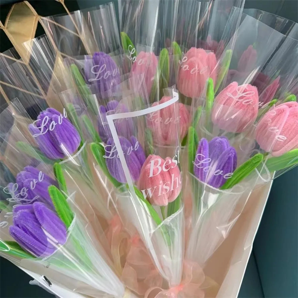 décoration intérieure bouquet tulipes artificielles violet rose bleu moderne élégant transparent anniversaire mariage