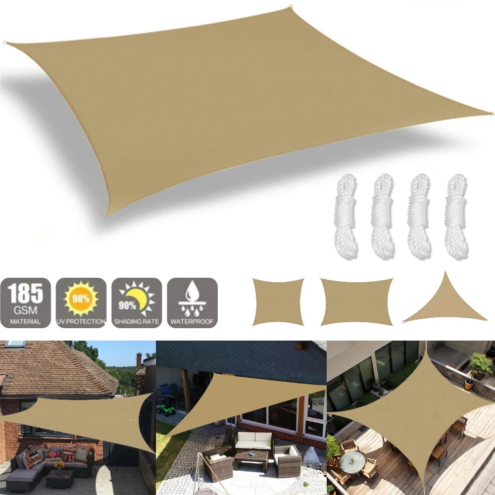 voile d'ombrage beige imperméable pergola jardin terrasse extérieur tissu oxford anneaux métalliques
