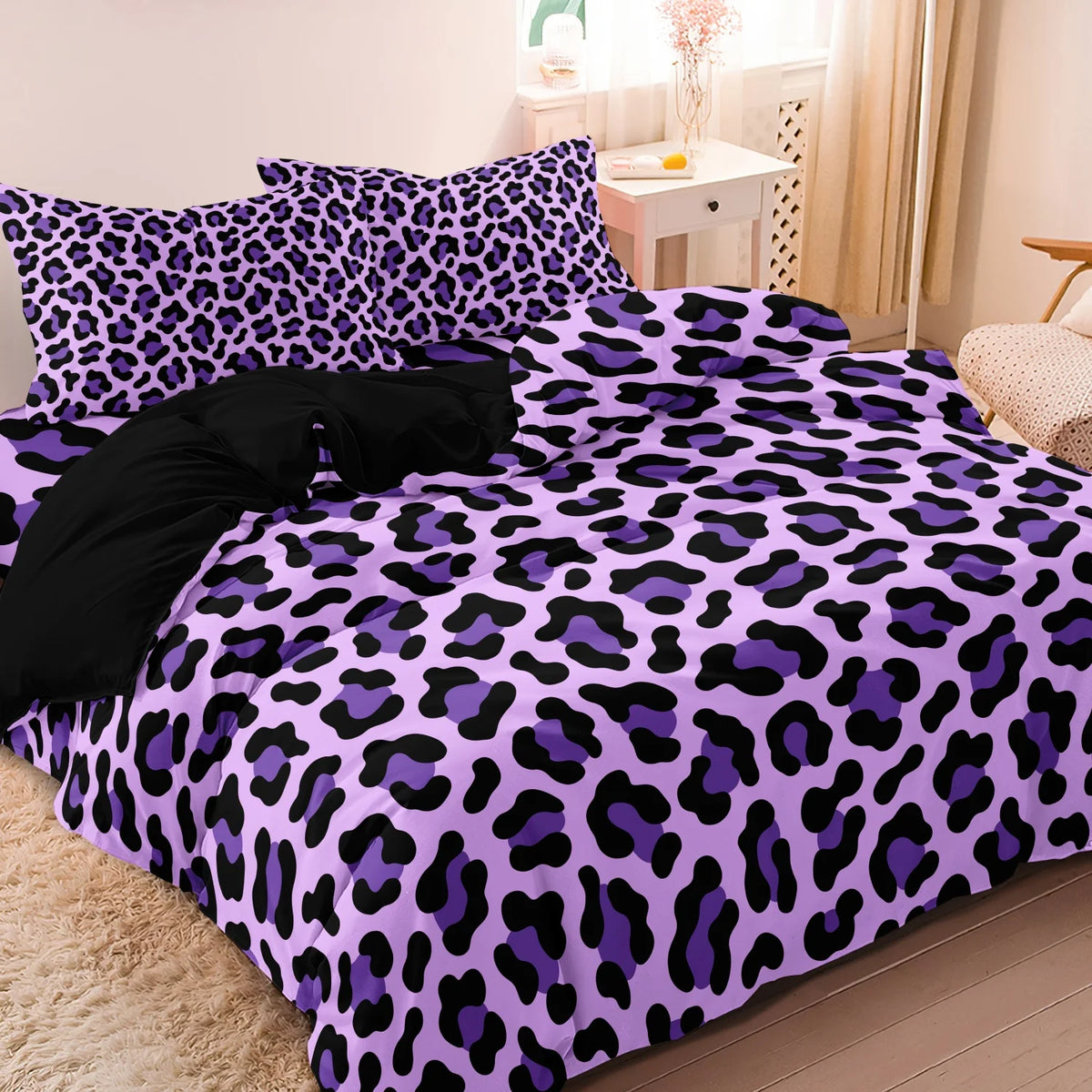 ensemble literie imprimé léopard violet noir moderne taies d'oreiller housse couette twin full queen
