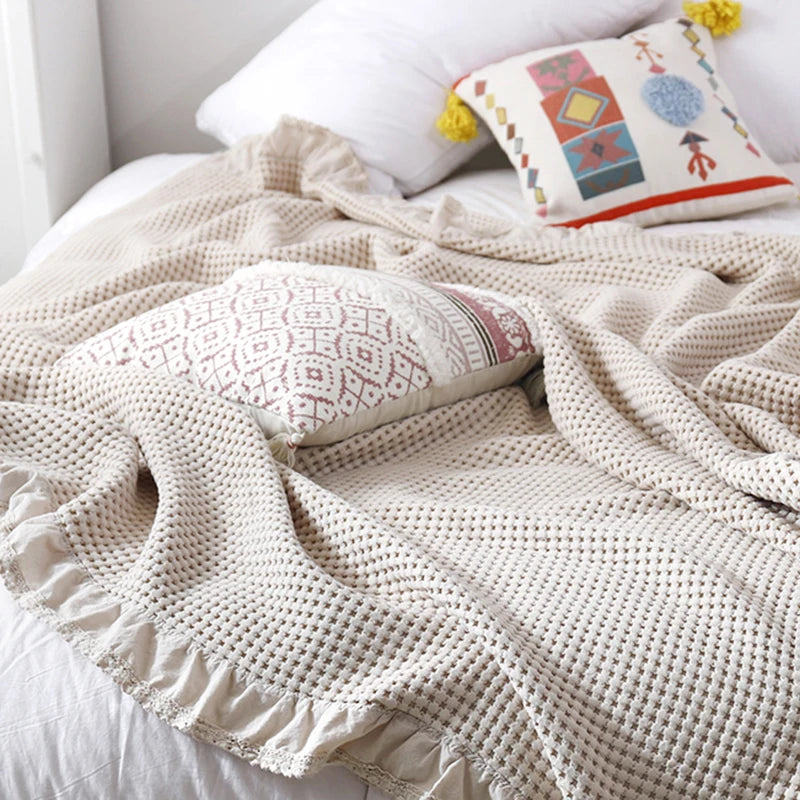 couverture coton 100% motif géométrique solide couleurs beige rose gris moderne
