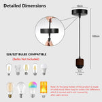 base câble suspendu lampe bois texture moderne douille E27 noir brun foncé