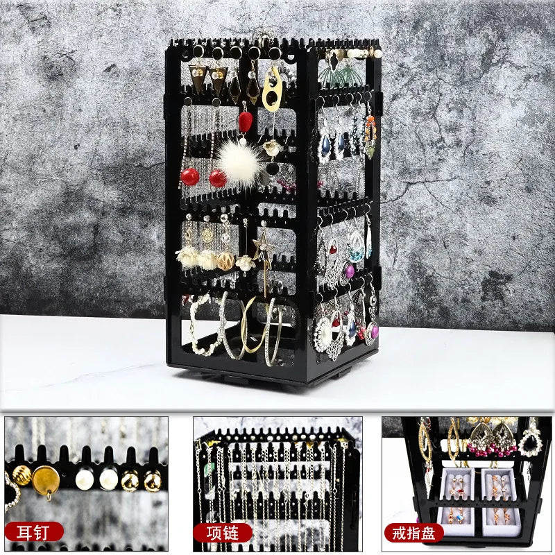 présentoir rotatif bijoux transparent noir rangement colliers boucles oreilles moderne utilitaire porte accessoirescrição