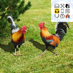 statue coq jardin acrylique rouge orange plumes décoration extérieure résistante intempéries