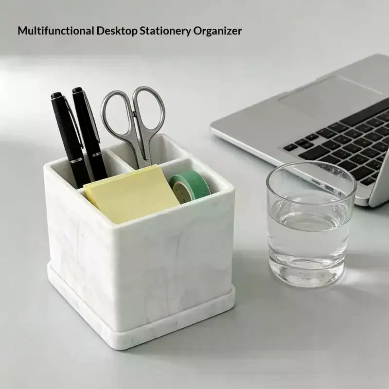 organisateur multifonctionnel blanc marbre moderne compartiments tapis souris rangement accessoires blanc gris