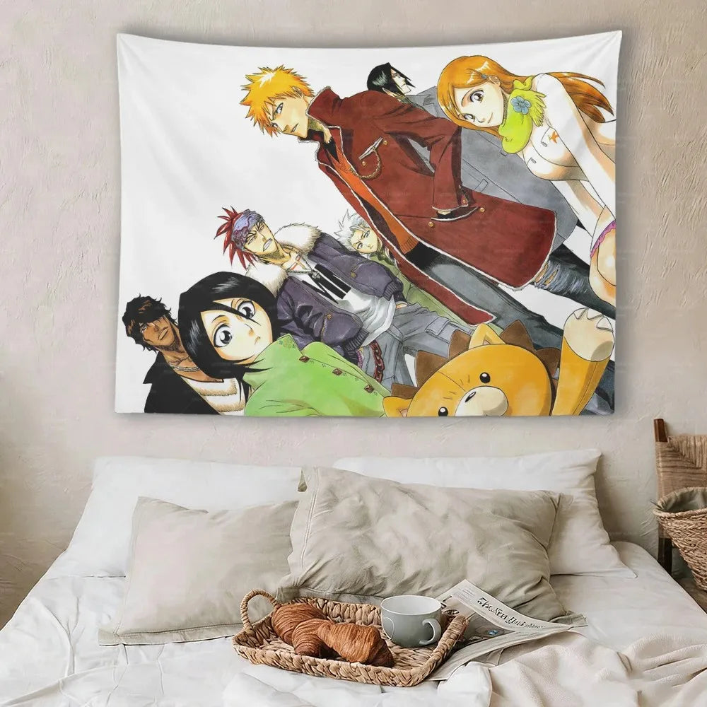 tapisserie anime ichigo kurosaki personnages blanc noir décoration murale polyester rectangle chambre coucher