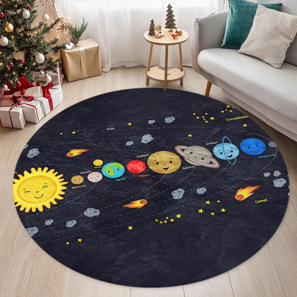 tapis rond thème spatial planètes fusées astronautes moderne salon chambre enfants
