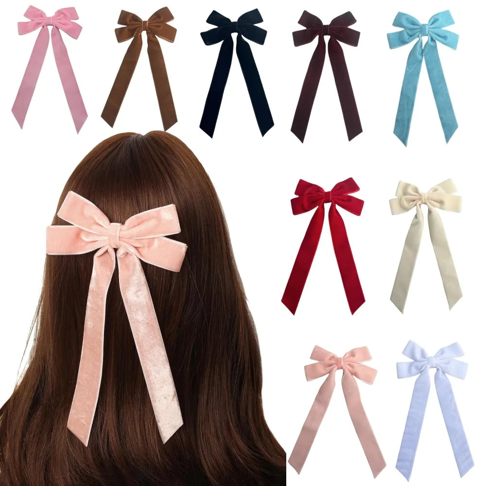 barrettes velours classiques cheveux clips métalliques noir marron rose pâle saphir bleu