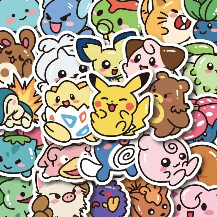 sticker kawaii cartoon mignon dessin animé adhésif waterproof divers couleurs motifs géométriques 50 pièces