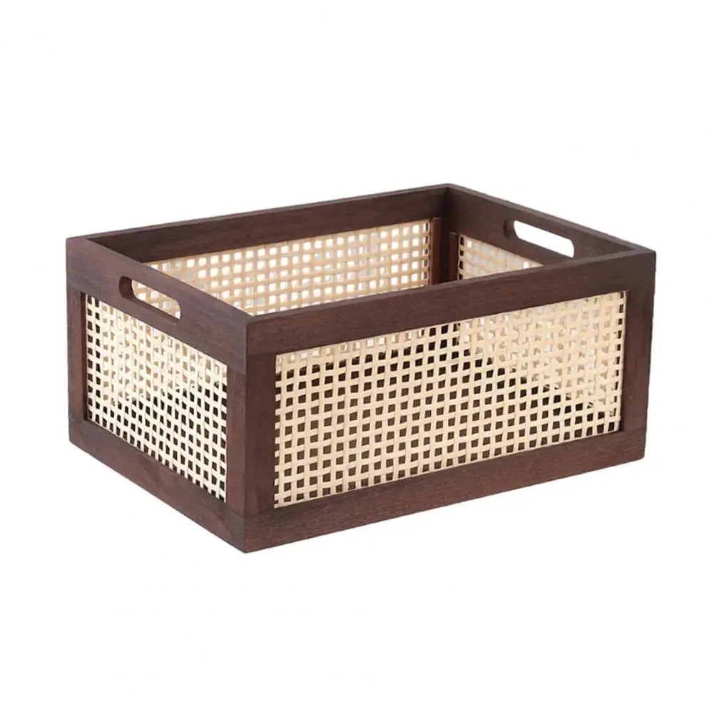paniers rangement bois tressé brun foncé poignées rangement organisation respectueux environnement