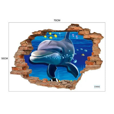 sticker mural 3d scène naturelle illusion optique adhésif multicolore coucher soleil océan planètes enfants