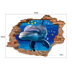 sticker mural 3d scène naturelle illusion optique adhésif multicolore coucher soleil océan planètes enfants