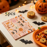 serviettes papier halloween fantômes citrouilles araignées rose clair orange noire festives table 33cm pack