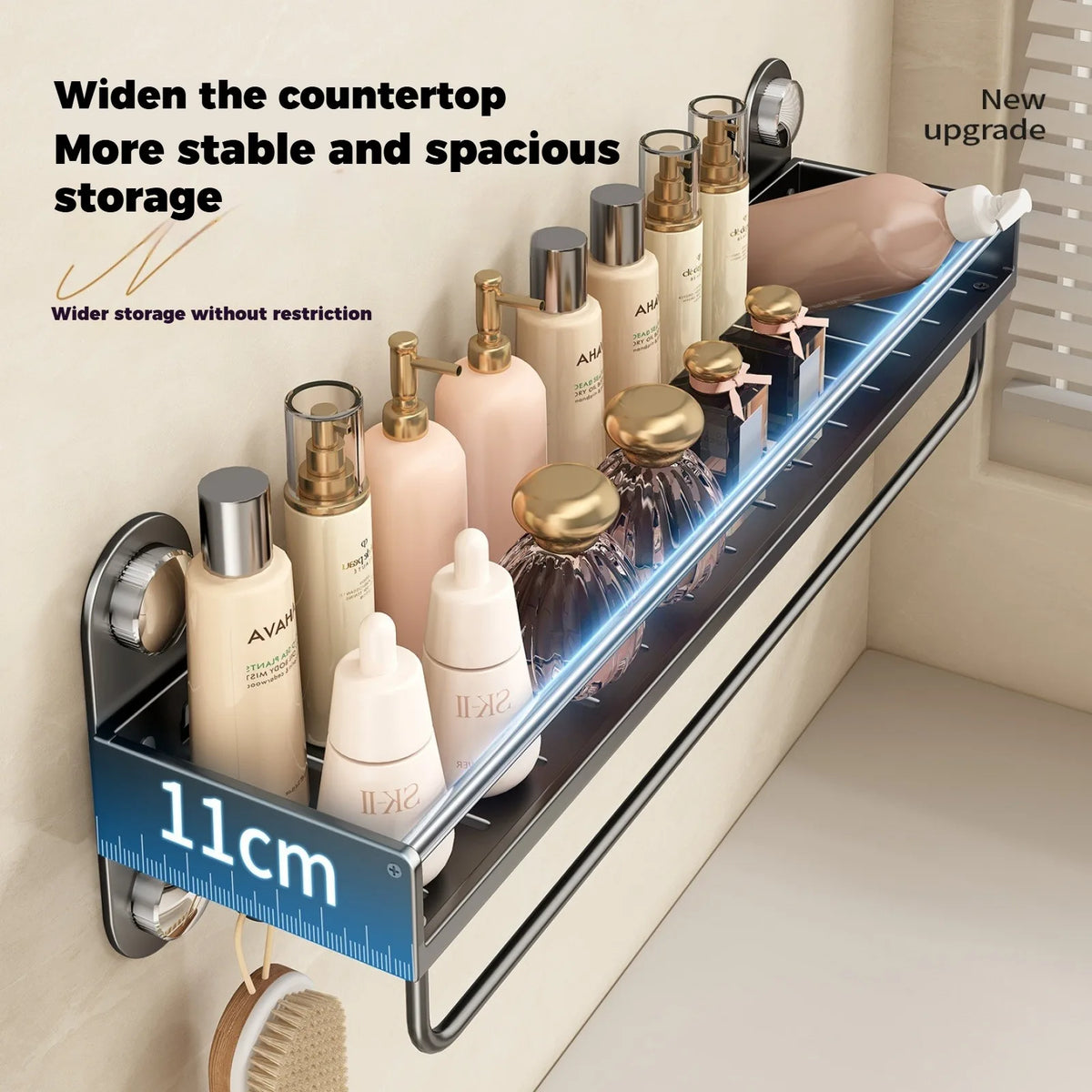 étagère murale salle bain gris acier inoxydable adhésif invisible moderne double niveau poli sans