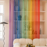 rideau moderne rayures arc ciel transparent polyester bleu vert jaune rouge violet élastique salon