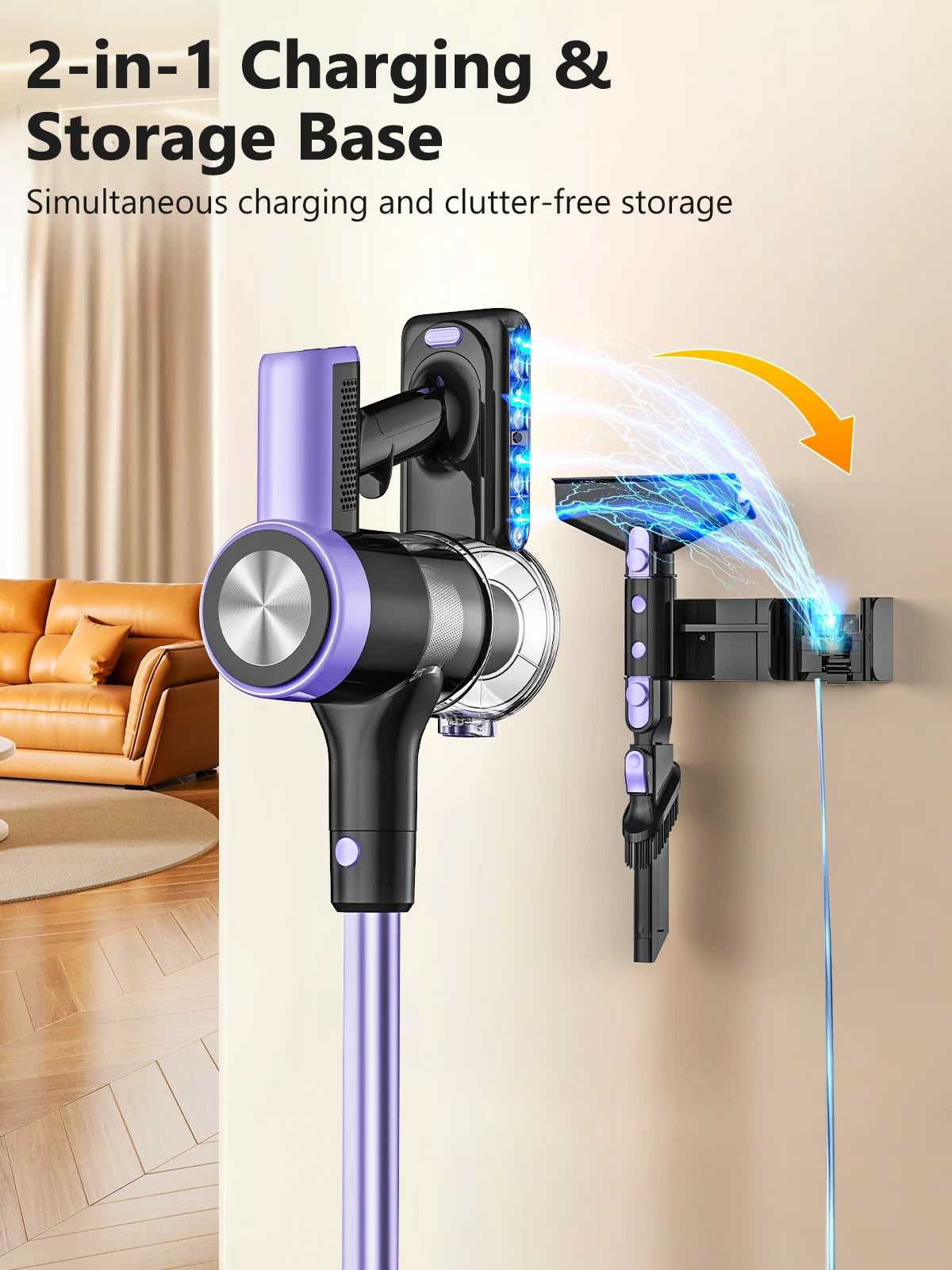 aspirateur sans fil violet noir brosse multifonctionnelle batterie lithium led display tapis poils animaux