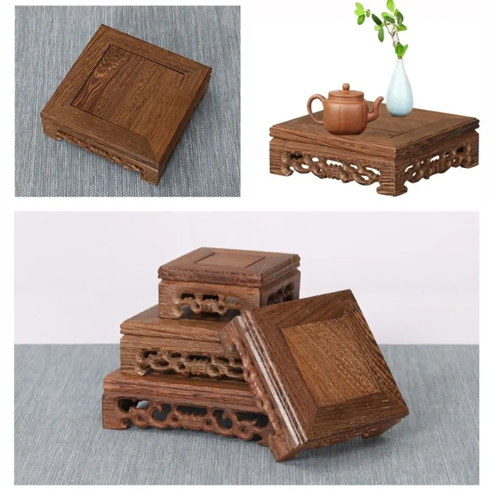 support bois naturel marron foncé traditionnel artisanal objets decoratifs grille tailles 8cm 10cm 12cm