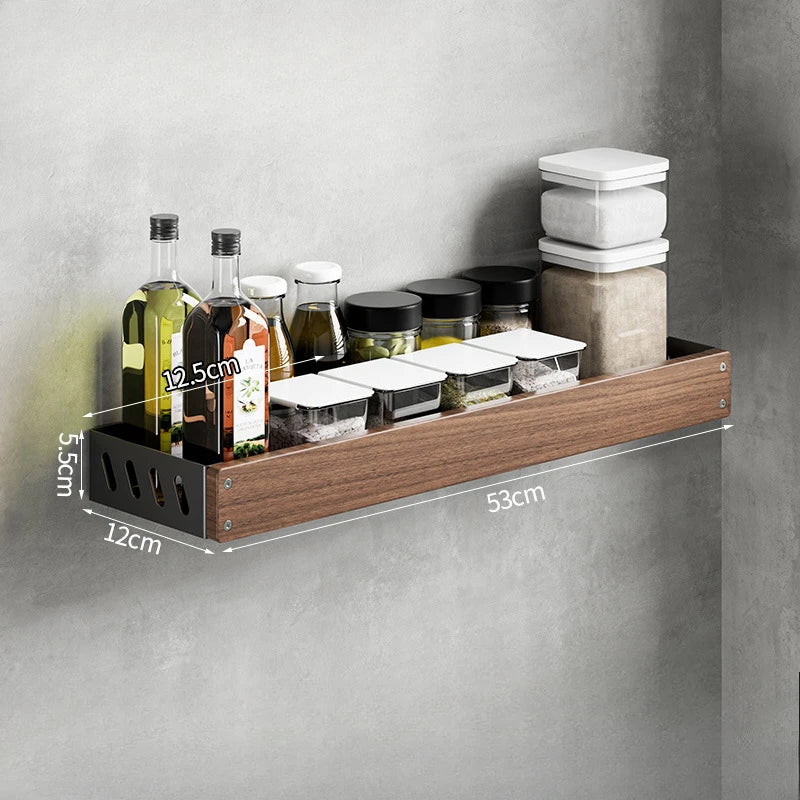 étagère murale bois marron bouteilles condiments huile d'olive moderne vis fixations rechargeable multifonctionnelle