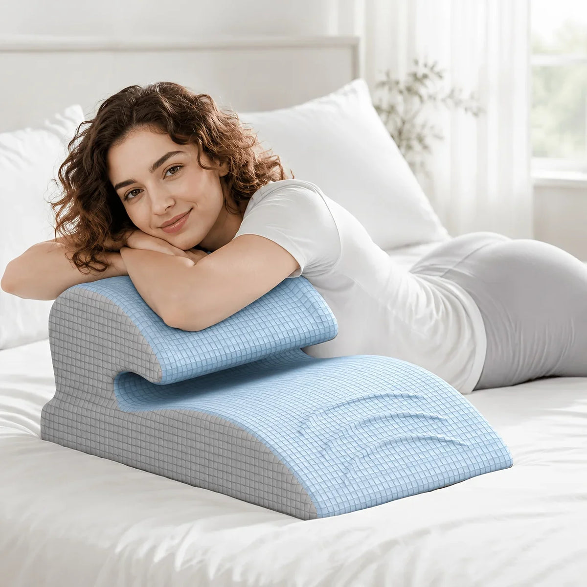 coussin angle lit bleu gris carreaux confortable ergonomique mémoire foame polyeste satin hand wash