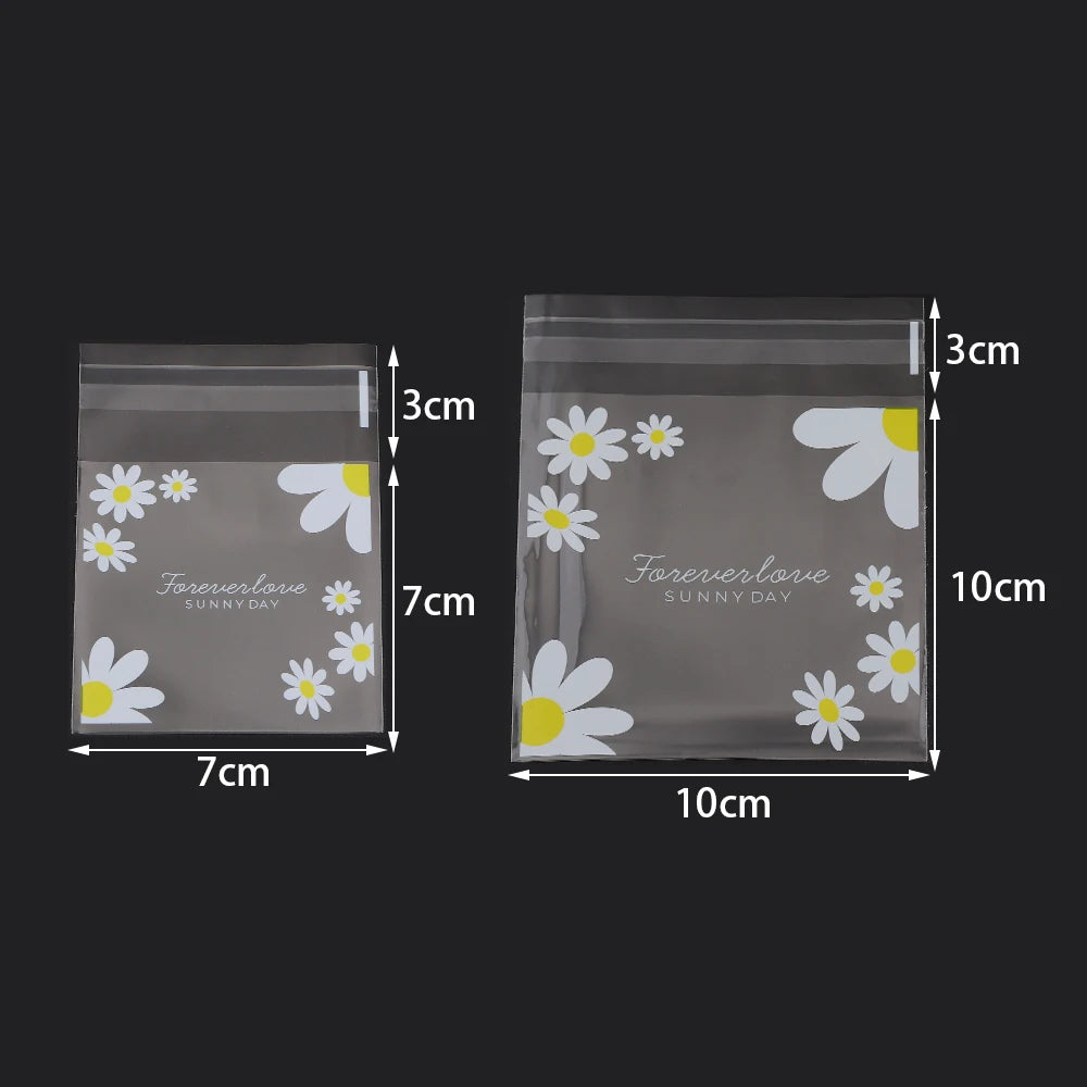 sacs plastique transparent motifs fleurs marguerite textes foreverlove sunny day 7x10cm 100pcs