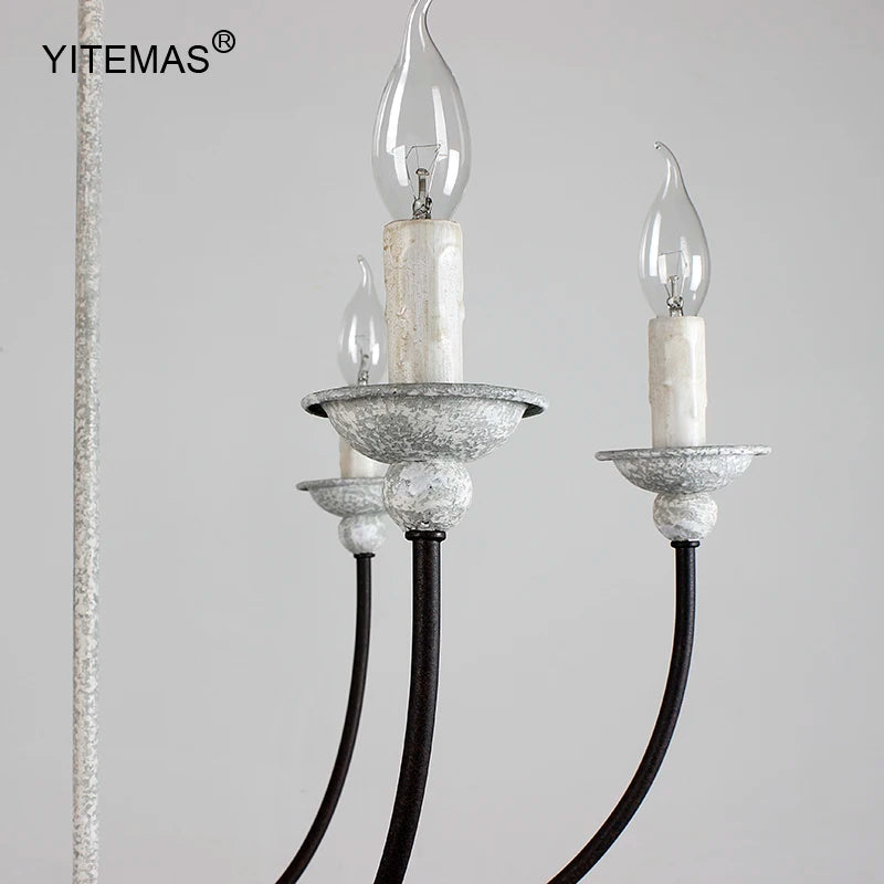 lustre classique rustique bois blanc noir lampes chaîne suspension ampoules